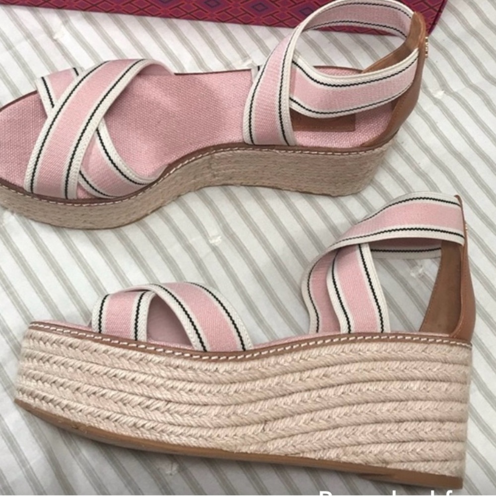 Tory Burch Pink Espadrille Wedge Sandals